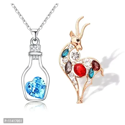 University Trendz Trendy Sheep Design Brooch Pin Jewelry Fashion Combo with Love Drift Bottle Pendant Necklace (Pack of 2)