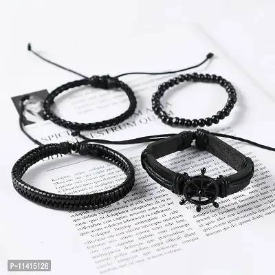 University Trendz 4PCs/Set Braided Wrap Leather Bracelets for Men Women Vintage Wooden Beads Ethnic Tribal Wristbands Bracelet-thumb4