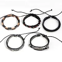 University Trendz Black Base Metal Leather Dyed Rope Multi Strand Wrist Band Bracelet for Men & Women(Set of 5)(Black)-thumb3