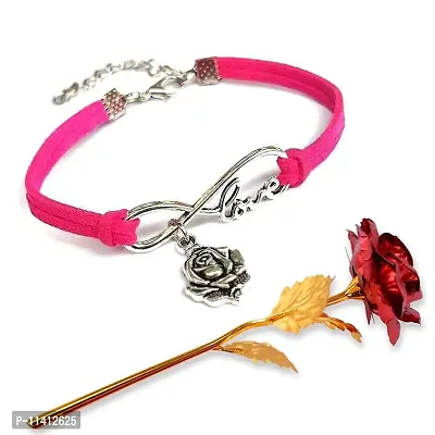 University Trendz Valentine Gift Combo - Pink Rose Leather Bracelet & Artificial Red Rose Flower Box for Girlfriend, Wife, Lovers Romantic Gift for Valentine Day