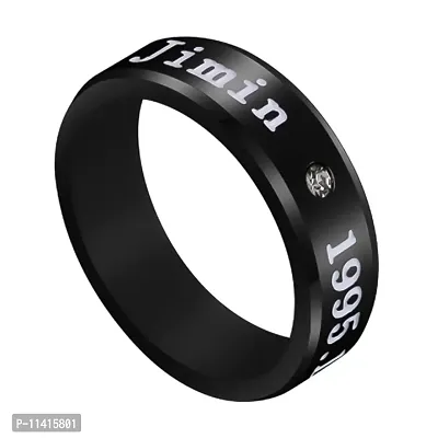 University Trendz Black BTS Jimin Stainless Steel Ring Combo with Kpop Bar Jimin Pendant Necklace (Pack of 2)-thumb3