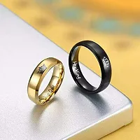 University Trendz 2PCS Her King His Queen Black and Gold Titanium Stainless Steel Couple Rings for Wedding, Anniversary, Engagement, Promise Ring for Men and Women-thumb1