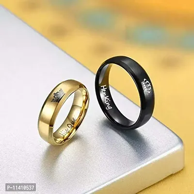 University Trendz 2PCS Her King His Queen Black and Gold Titanium Stainless Steel Couple Rings for Wedding, Anniversary, Engagement, Promise Ring for Men and Women-thumb2