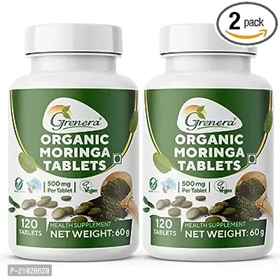 Essential Organic Moringa Tablets 120 Nos, Drumstick Leaf Powder Tablets, Super-Food Shigru, Vegan, Gluten Free, Non Gmo