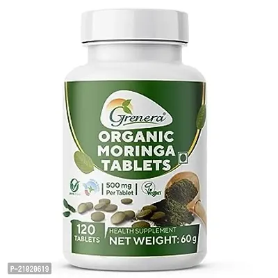 Essential Organic Moringa Tablets 120 Nos, Drumstick Leaf Powder Tablets, Super-Food Shigru, Vegan, Gluten Free, Non Gmo