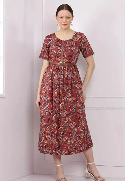 Women's Jaipuri Print Dress With Belt