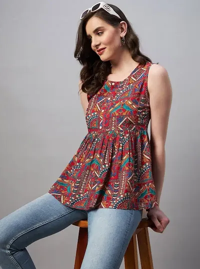 Crepe Top Flora Top Woman Tunic Top`