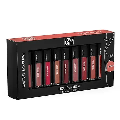 Syfer Liquid Mousse Lipstick Matte Finish|Lightweight,Non-Sticky,Non-Drying Transferproof, Waterproof Lipstick Set | Lasts Up to 12 hours| Multicolor Mini Lipstick (2ml X 9) 18ml