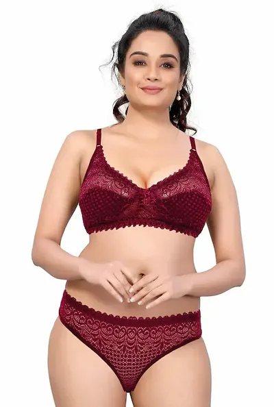 XORIOX Women's Lace Lingerie Set for Honeymoon, Bridal, Push-up Bra Penty Set, Solid Bra Penty Set