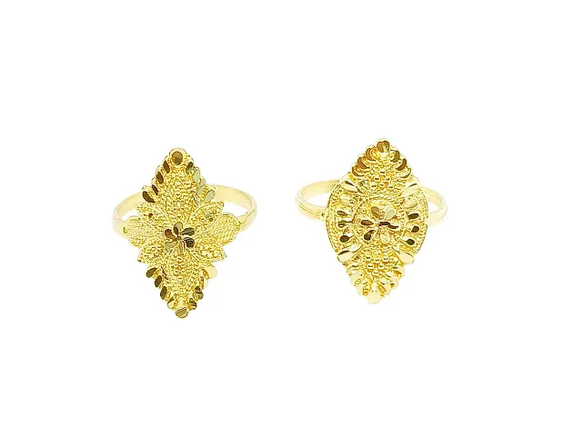 Traditional Beautiful Plated Brass Meenakari Rings For Girls and Women (Pack of 2)