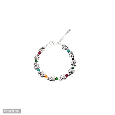Silver Elephant Beads Adjustable Bracelet For Women-thumb0