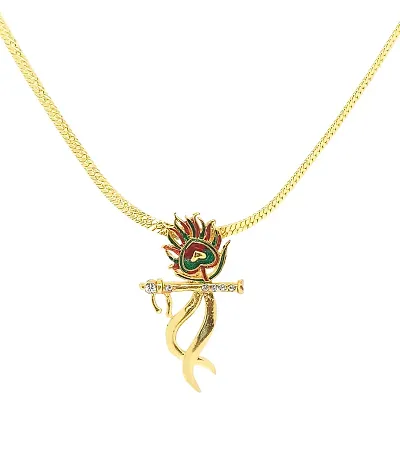 Latest Design Plated Lord Of Krishna Flute Pendant With Chain For Girls and Boy