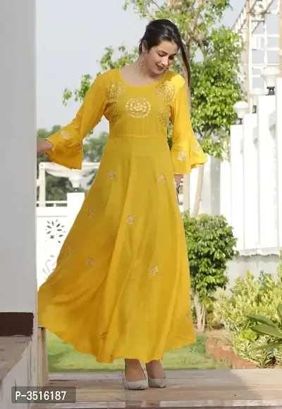 Elegant Yellow Rayon Gotta Patti Handwork Women Anarkali Kurti-thumb0