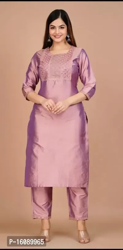 Silk Embroidered Kurta with Pant Se-thumb0