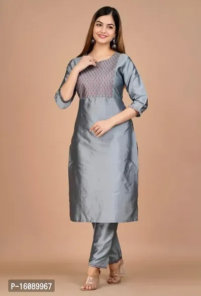 Silk Embroidered Kurta with Pant Se