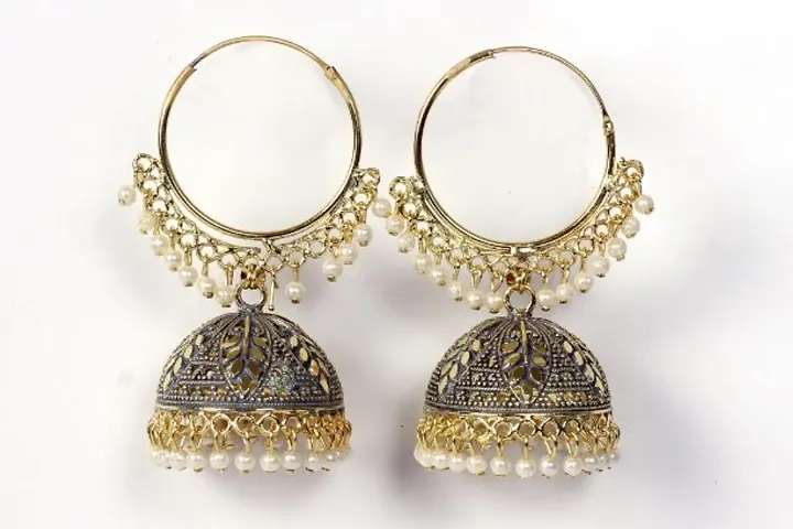 Alluring Brass Oxidised Beads Jhumkas Earrings For Women And Girls