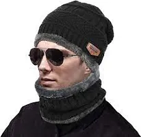 Woolen Cap Hat and Neck Warmer Scarf Set for Men  Women PACK OF 1-thumb1