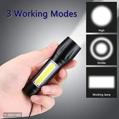 Rechargeable Tactical Flashlight Zoomable 3 Modes USB Charging Torch Built-in 14500 Battery with USB Cable Storage Box Outdoor Waterproof Torch (Black : Rechargeable)