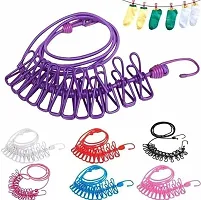 Multi Functional Portable Drying Rope with 12 Clips and 2 Hooks, Travel Clothesline Rope Clothes Hanging Hook-thumb2