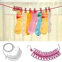 Multi Functional Portable Drying Rope with 12 Clips and 2 Hooks-thumb2