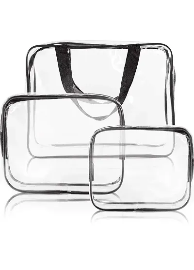 3 Pack PVC Cosmetic Bags Travel Toiletry Bag Set Waterproof Zipper Packing Cubes Organizer (Black)