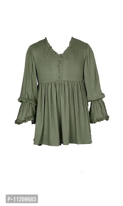 The Fashion Cosmo Girls Top, Kids Girls Top, Fancy Tops for Girls (11-12 Years, Olive Green)
