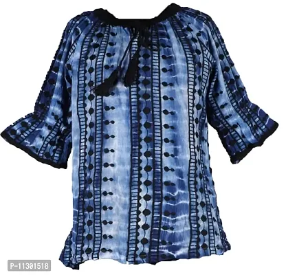 The Fashion Cosmo Girl's Embroidery Rayon Crepe Top (Blue White and Black, 5-6 Years)