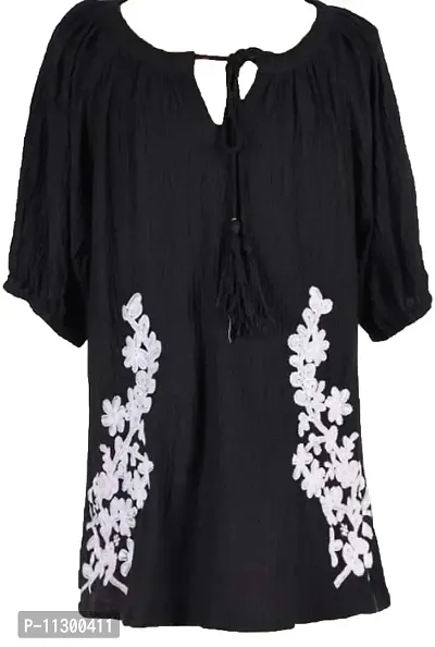 Girl's Embroidery Top by The Fashion Cosmo Rayon Crepe Dress - Blue White and Black. ( 9-10 Years)