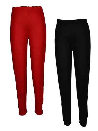 The Fashion Cosmo Girl's Regular Fit Wool Blend Leggings (TFC-1234_Red, Black_9 Years-10 Years)