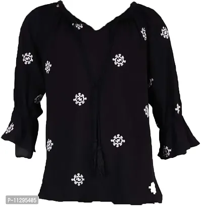 The Fashion Cosmo Girl's Rayon Crepe Embroidery Top (TFC-WHITETOP, Black and White, 9-10 Years)