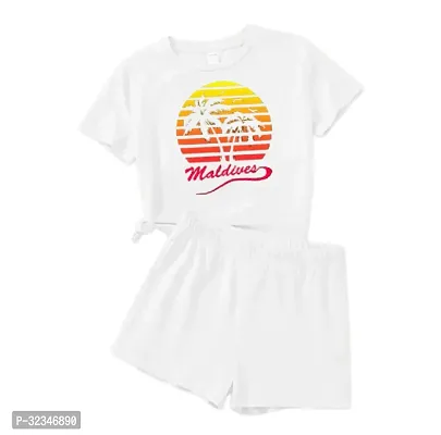 Stylish White Cotton Printed T-Shirts with Shorts For Kids-thumb0