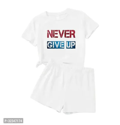 Stylish White Cotton Printed T-Shirts with Shorts For Kids-thumb0