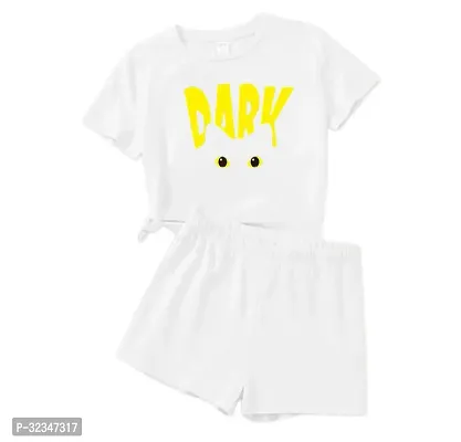 Stylish White Cotton Printed T-Shirts with Shorts For Kids-thumb0