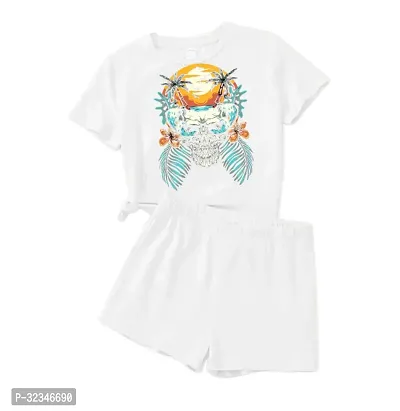 Stylish White Cotton Printed T-Shirts with Shorts For Kids-thumb0