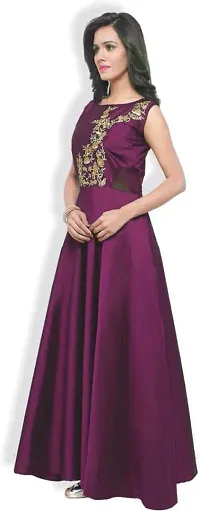 NV PATEL Cadbury-2-Purple Gown Embroidered Anarkali Silk Blend Purple 3/4 Sleeve Round Neck Semi Stitched Women Wedding  Festive::Party  Festive::Wedding::Casual Gown-thumb2
