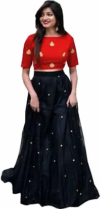 NV PATEL Women's Net::Silk Blend Embroidered Red Daimond Lehenga Choli Half Sleeve Round Neck Wedding::Party  Festive::Wedding  Festive Red Lehenga Choli-thumb3