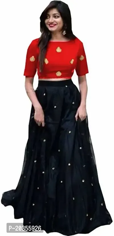 NV PATEL Women's Net::Silk Blend Embroidered Red Daimond Lehenga Choli Half Sleeve Round Neck Wedding::Party  Festive::Wedding  Festive Red Lehenga Choli-thumb4