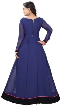 NV PATEL Blue Pink Gown Embroidered Anarkali Art Silk Blue Full Sleeve Boat Neck Women Party  Festive Gown-thumb1