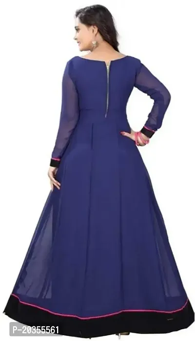 NV PATEL Blue Pink Gown Embroidered Anarkali Art Silk Blue Full Sleeve Boat Neck Women Party  Festive Gown-thumb2