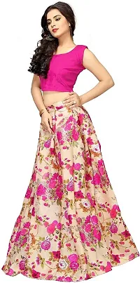 Shivganga Fashion Women Banglory Satin Silk Semi-stitched Lehenga choli (Print Lehenga Choli_Pink_Free Size)-thumb3
