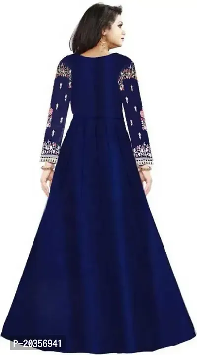 NV PATEL Multi Blue Gown Embroidered Anarkali Silk Blend Blue Full Sleeve Round Neck Semi Stitched Women Wedding  Festive::Party  Festive::Wedding Gown-thumb2