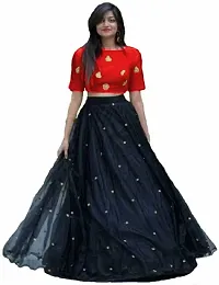 NV PATEL Women's Net::Silk Blend Embroidered Red Daimond Lehenga Choli Half Sleeve Round Neck Wedding::Party  Festive::Wedding  Festive Red Lehenga Choli-thumb1