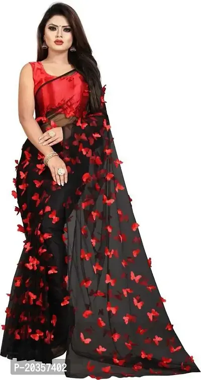 NV Patel Womens Net Woven Red Saree-thumb0