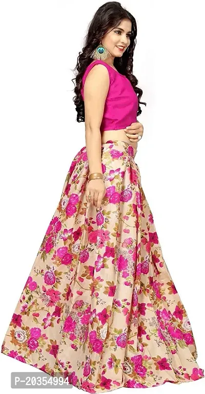 Shivganga Fashion Women Banglory Satin Silk Semi-stitched Lehenga choli (Print Lehenga Choli_Pink_Free Size)-thumb5