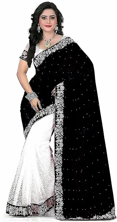 MBA1059 Black velvet saree with stitched blouse - Meraki by Anchal