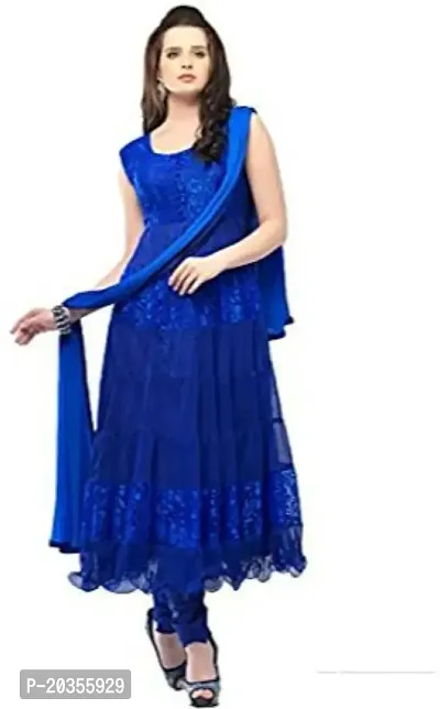 NV PATEL Blue Braso Gown Anarkali Net Blue 3/4 Sleeve Round Neck Semi Stitched Women Wedding  Festive::Party  Festive::Wedding::Casual Gown-thumb0