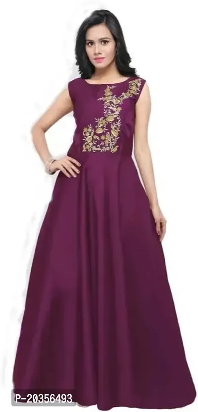NV PATEL Cadbury-2-Purple Gown Embroidered Anarkali Silk Blend Purple 3/4 Sleeve Round Neck Semi Stitched Women Wedding  Festive::Party  Festive::Wedding::Casual Gown-thumb0