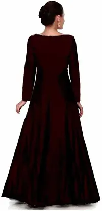 NV PATEL KD Jari Maroon Gown Embroidered Anarkali Silk Blend Maroon Full Sleeve Round Neck Semi Stitched Women Wedding::Party  Festive Gown-thumb1
