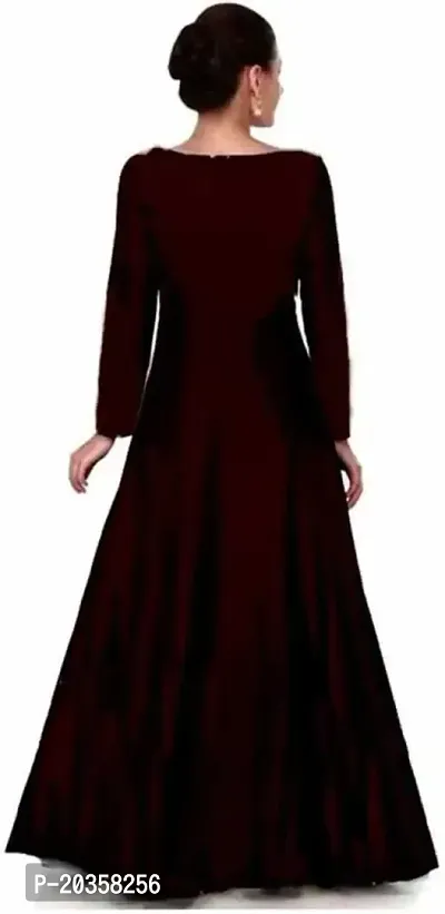 NV PATEL KD Jari Maroon Gown Embroidered Anarkali Silk Blend Maroon Full Sleeve Round Neck Semi Stitched Women Wedding::Party  Festive Gown-thumb2