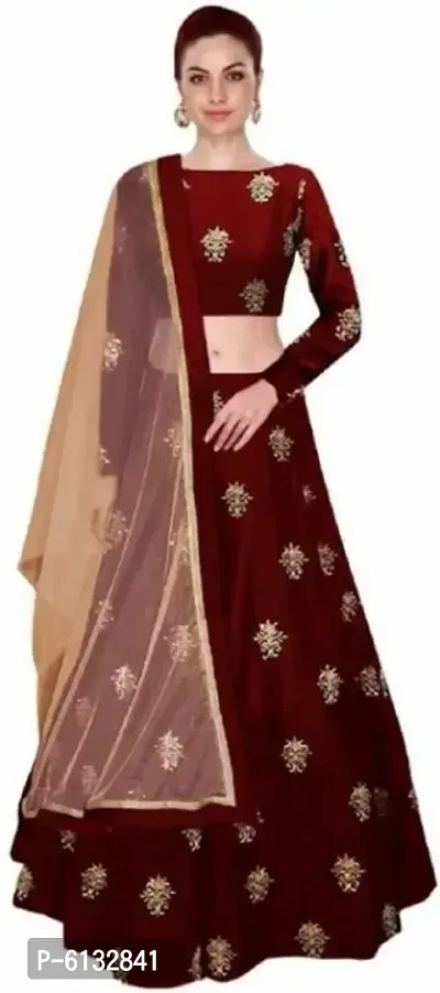 New Fashion Silk Maroon Embroidered Bollywood types Solid Lehenga Choli-thumb0